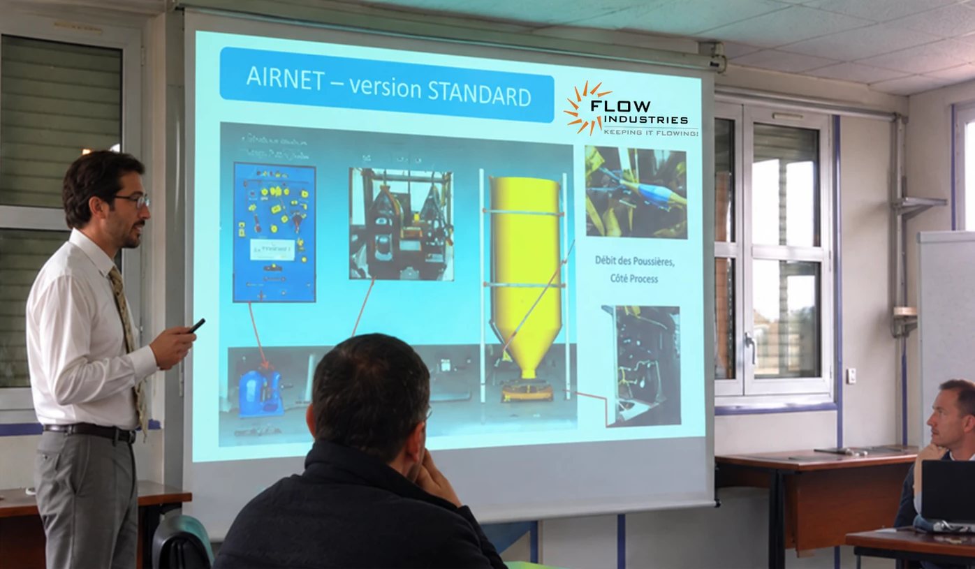 Flow engineer presenting an equipment design review to colleagues
